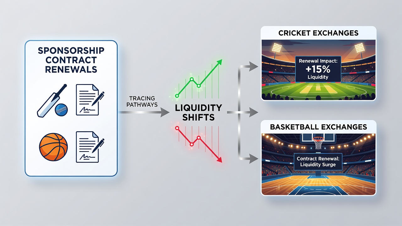 Exchange order book visualization highlighting liquidity depth changes before and after major sponsorship renewals in cricket and basketball